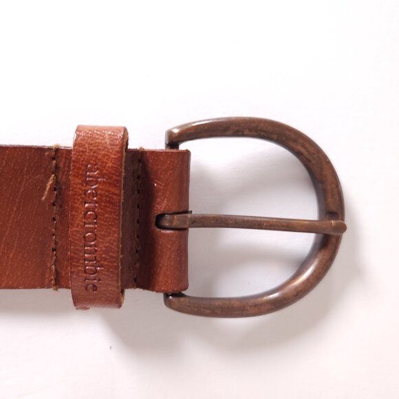 Abercrombie & Fitch Brown Leather Belt Womens S/M Sequins Beads Moose Logo Boho - Picture 6 of 16